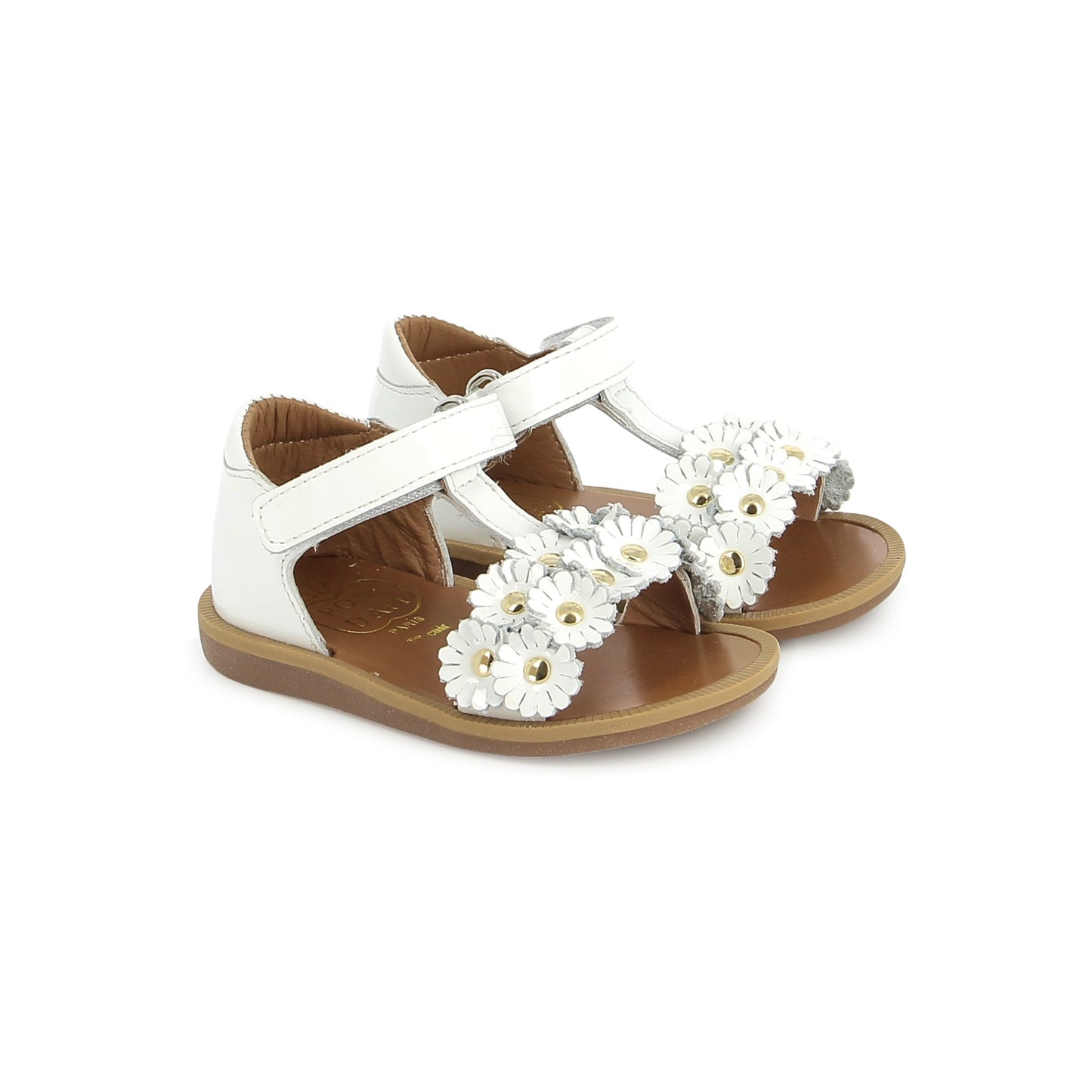 POM D'API POPPY FLOWERS Vernis Blanc Sandales Nu Pieds