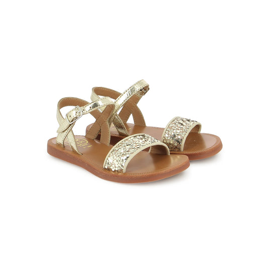POM D'API PLAGETTE BUCKLE TAO Laminato Glitter Or Sandales Nu Pieds