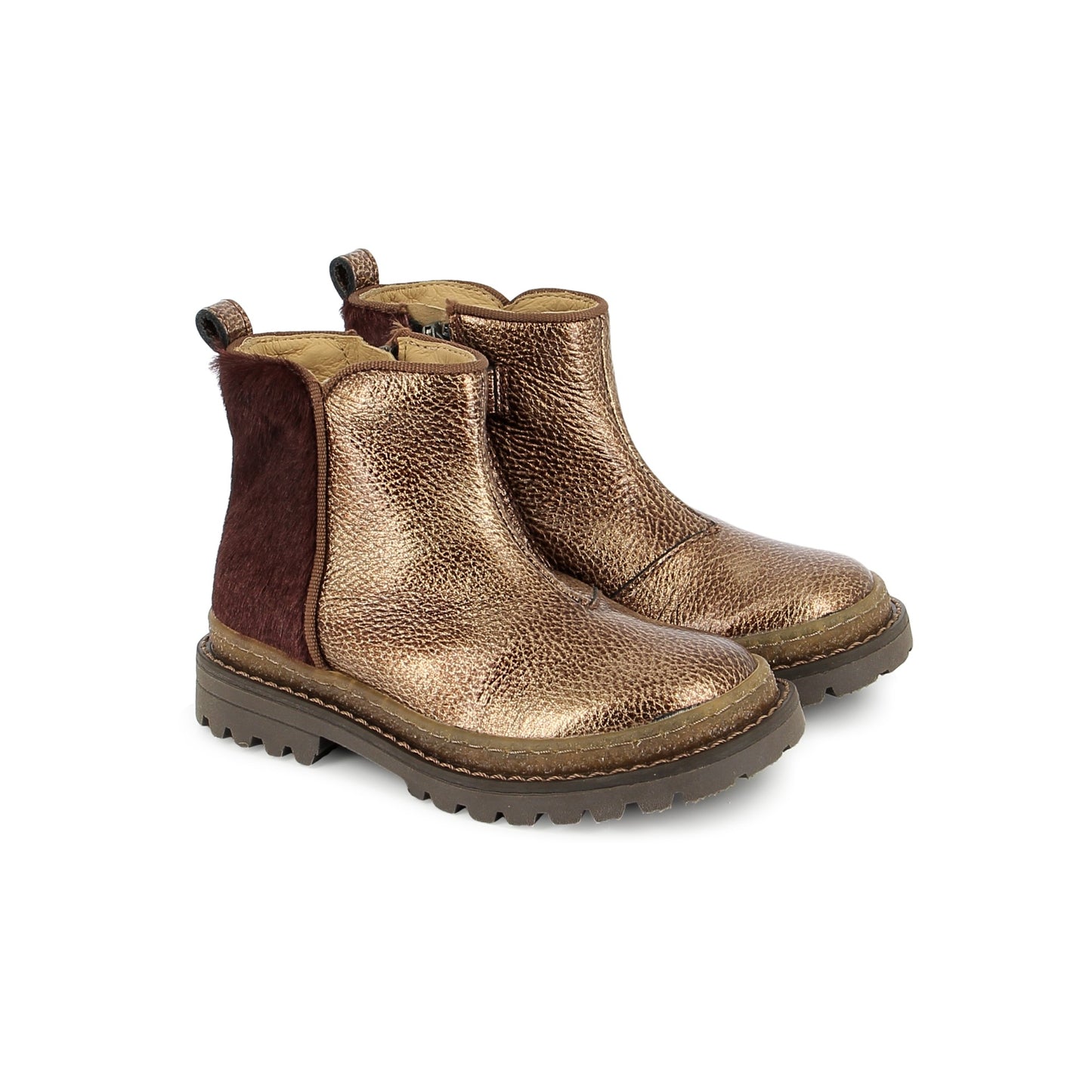 POM D’API WALL BOOTS MARBLE Sabbia Brown bottines fille cuir bronze métallisé semelle crantée
