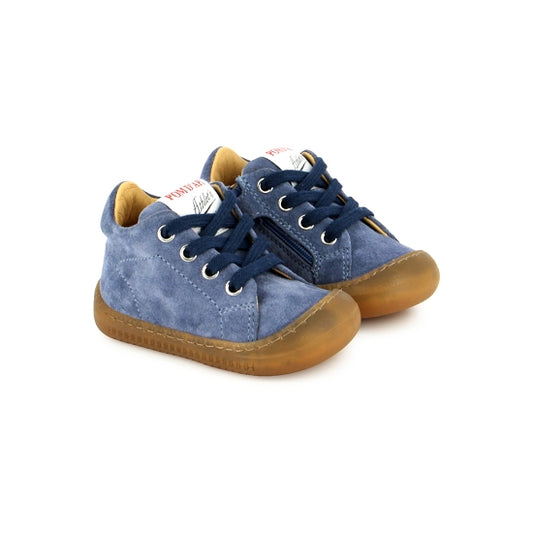 Bottillons premiers pas bébé Pom d’Api Yaka Walk Velours Bleu
