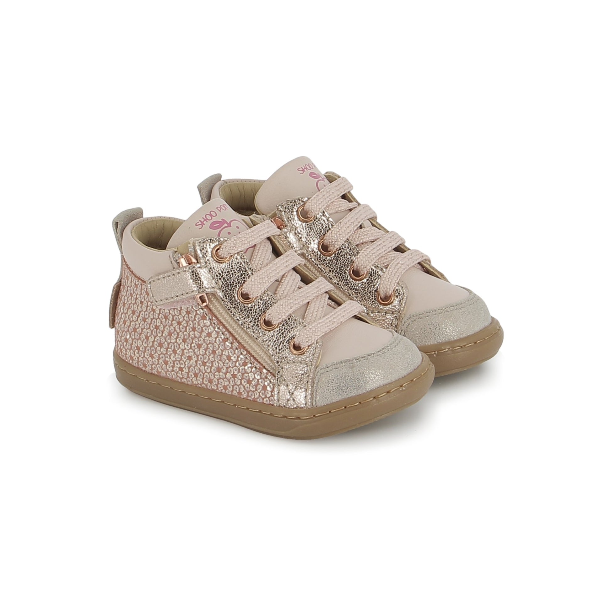 Bottillons bébé fille Shoo Pom Bouba Bi Zip Sand nude et champagne