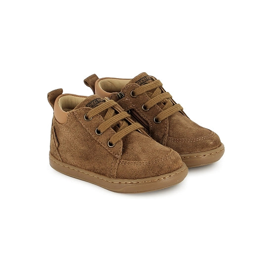 Bottillons enfant SHOO POM Bouba Zip Miko Camel en cuir velours à lacets