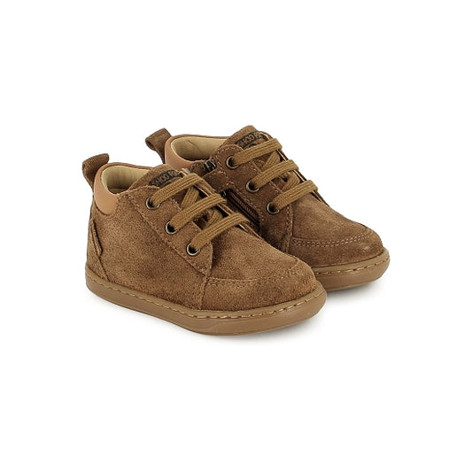 Bottillons enfant SHOO POM Bouba Zip Miko Camel en cuir velours à lacets
