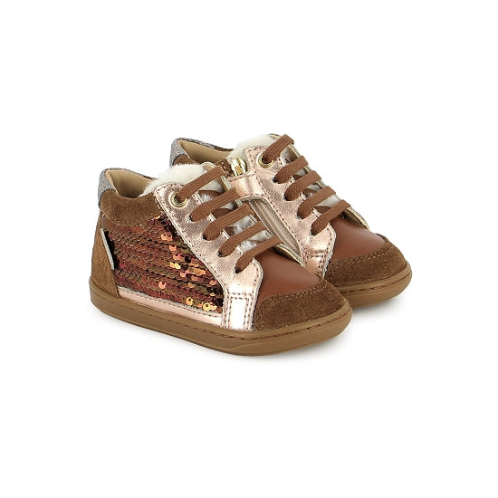 Bottillons enfant SHOO POM Bouba Connect Camel Light camel et sequins cuivrés