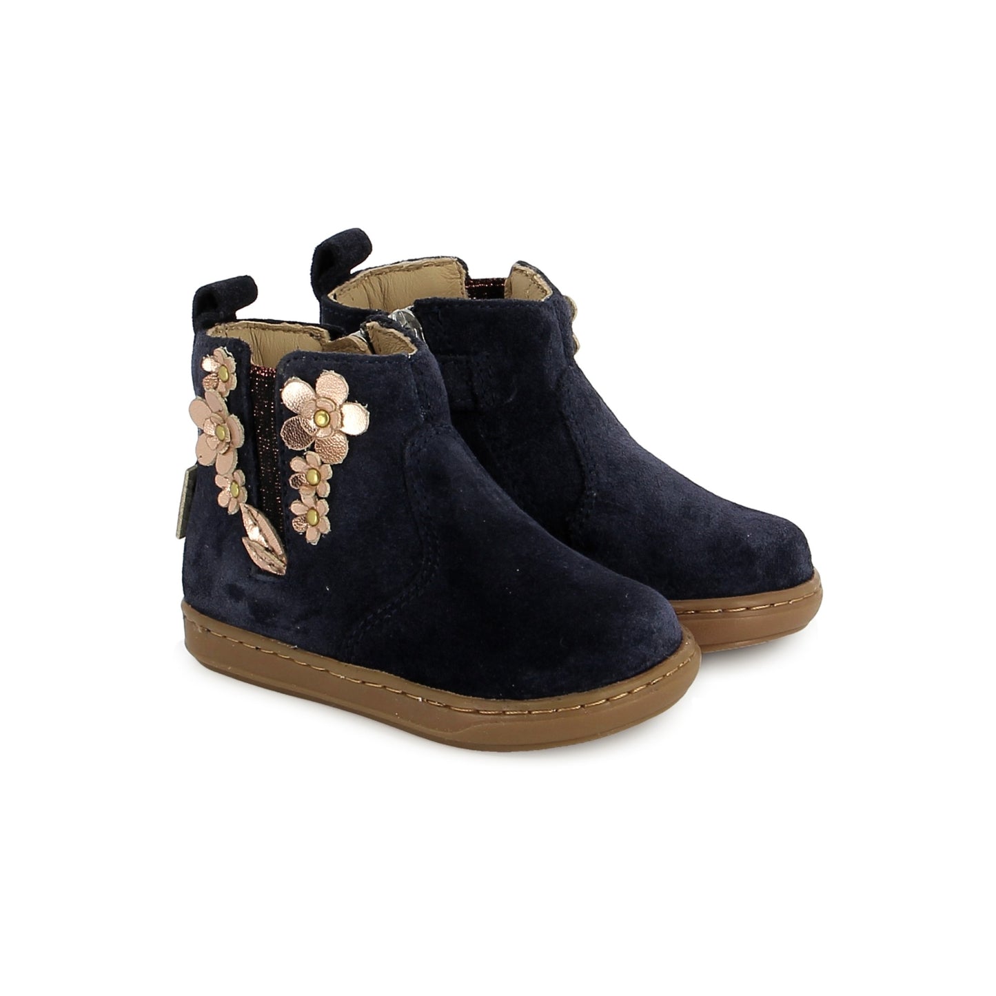 Bottines fille bleu marine SHOO POM Bouba Multiflo Navy à fleurs métallisées