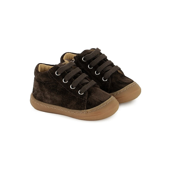 Bottillons premiers pas barefoot SHOO POM Tom Zip Lace Truffe en velours brun