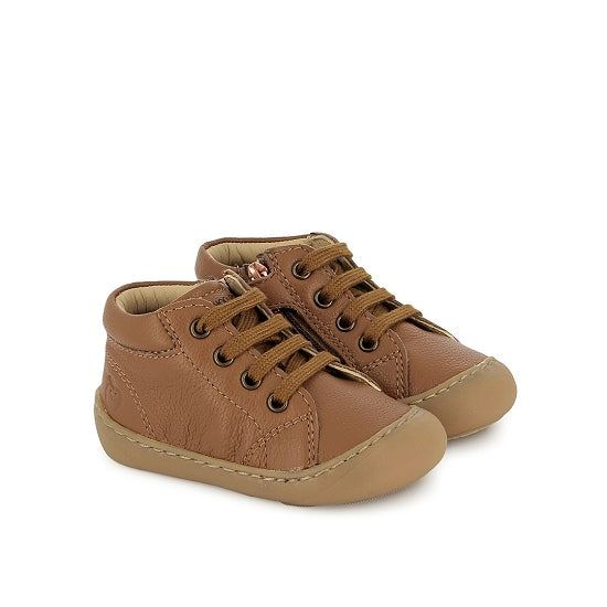 SHOO POM PLUM LACE Nappa Camel Bottillons premier pas barefoot