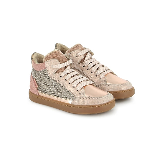 SHOO POM PLAY CONNECT FUR Nude Light Copper baskets hautes fille fourrées nude cuivre