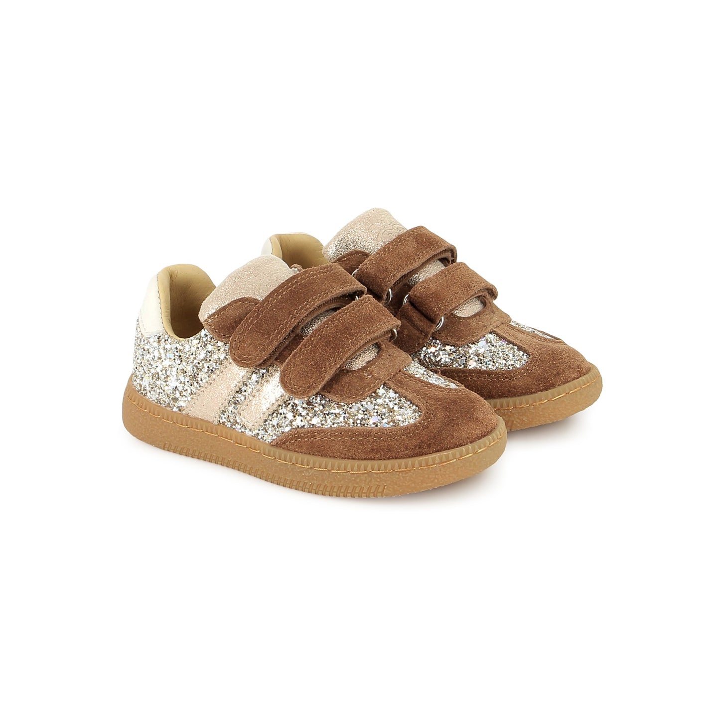 Baskets enfant Yuzu Lo Scratch Brown Platine à fermeture scratch