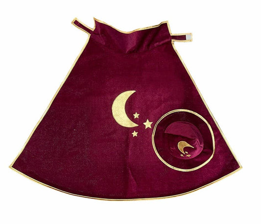 Set de deguisements magicien bordeaux cape+chapeau+ baguette