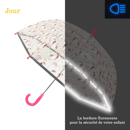 Parapluie Enfant Transparent Licorne Rose - Réfléchissant