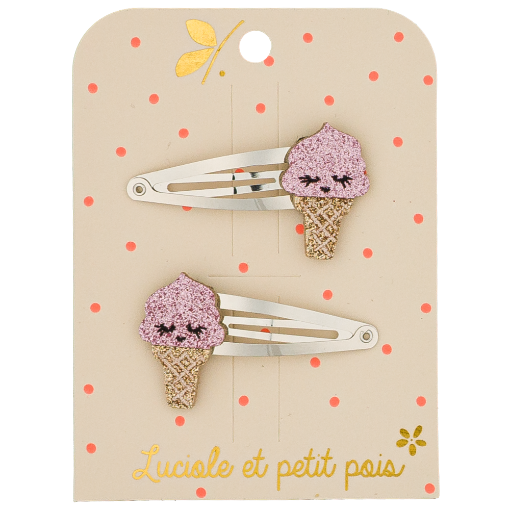 LUCIOLE ET PETITS POIS Barrettes Ice Cream fraise (paire)
