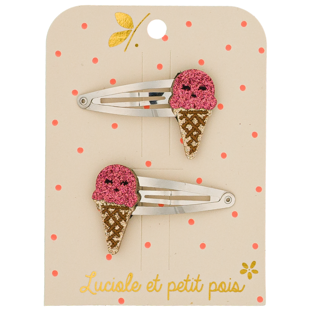 LUCIOLE ET PETITS POIS Barrettes Ice Cream framboise (paire)