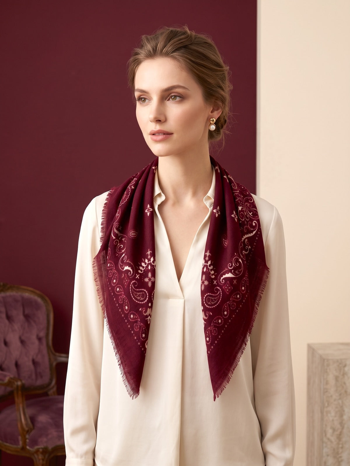 MAR&CO Foulard 70x70 Bordeaux