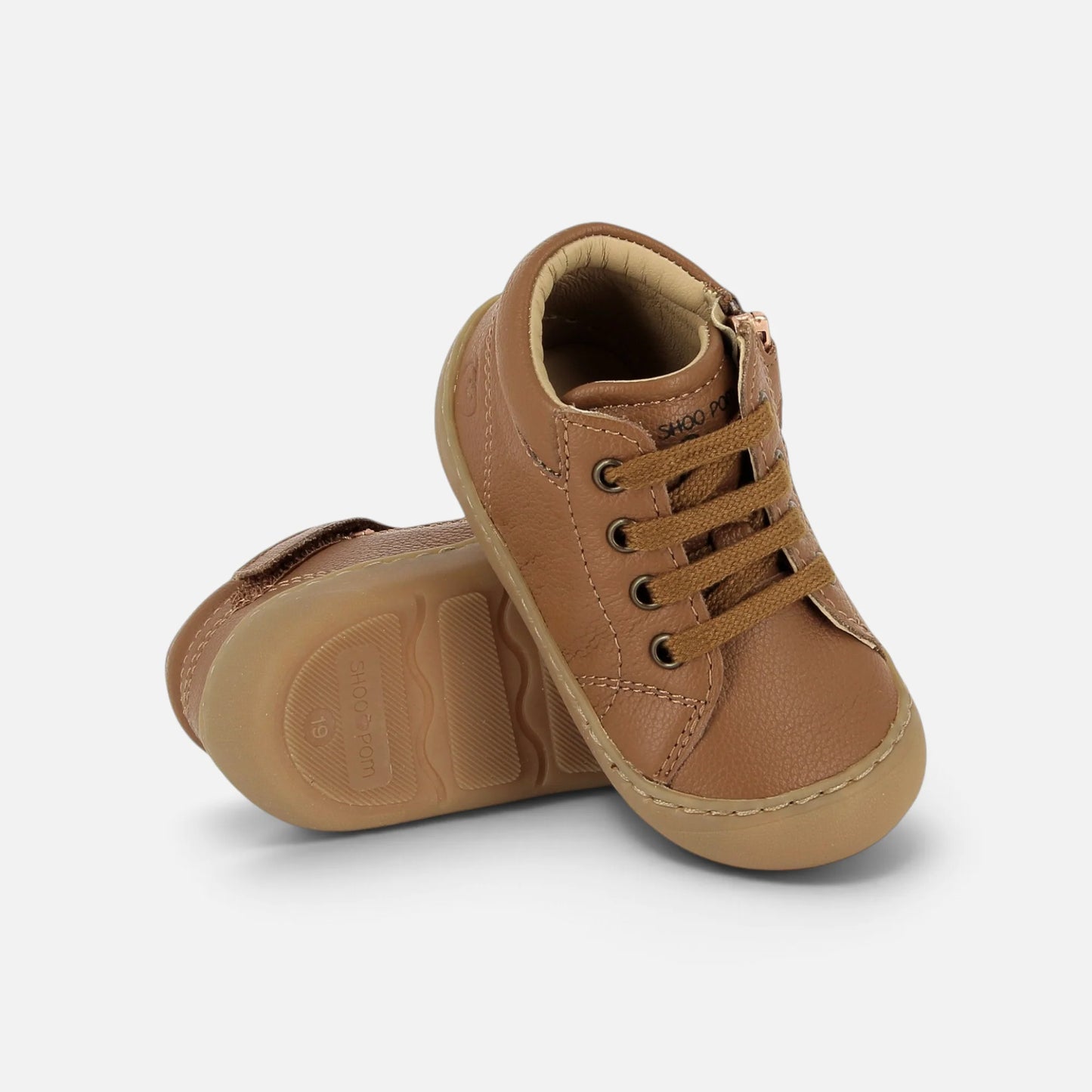 SHOO POM PLUM LACE Nappa Camel Bottillons premier pas barefoot