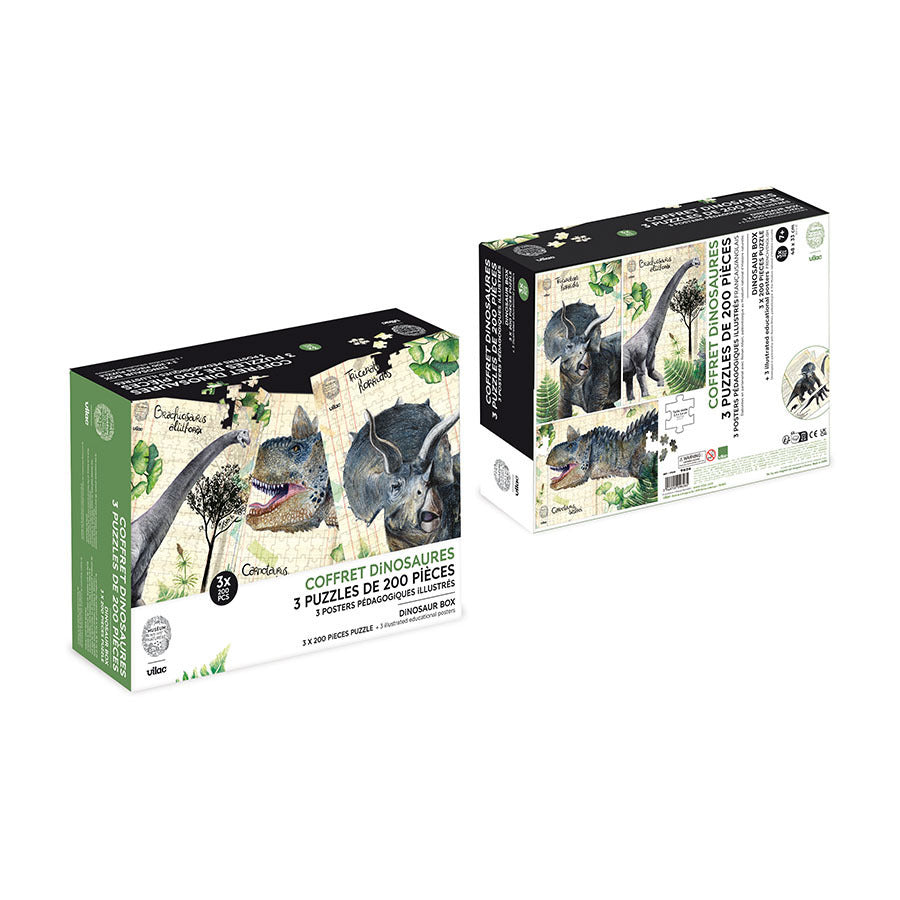 VILAC Coffret 3 puzzle dinosaures et posters 9626