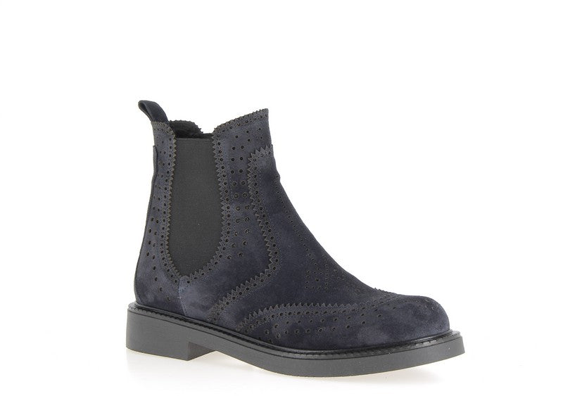 COCO & ABRICOT SALERANS Marine bottines femme Chelsea cuir velours bleu marine perforé
