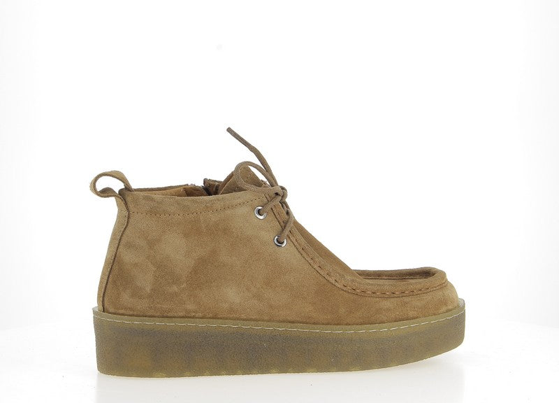 COCO ET ABRICOT SALICE Tabac chaussures basses femme en cuir velours camel à lacets
